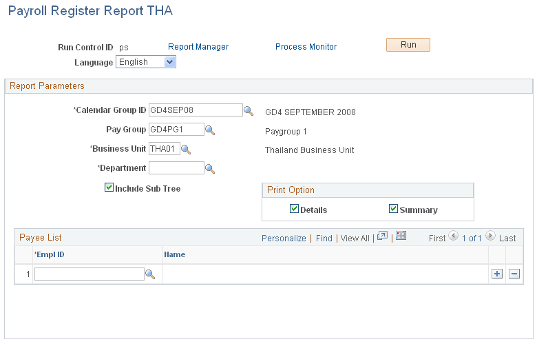 Payroll Register Report THA