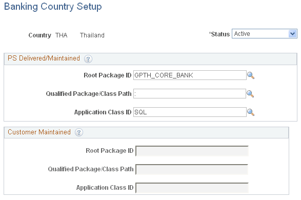Banking Country Setup page