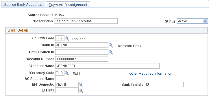 Source Bank Accounts page