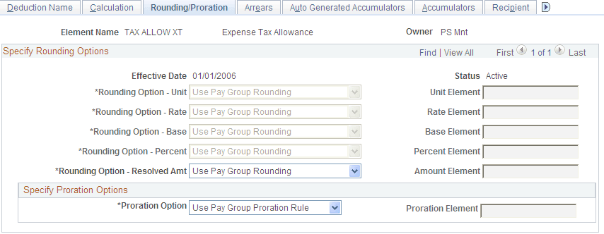 Deductions - Rounding/Proration page