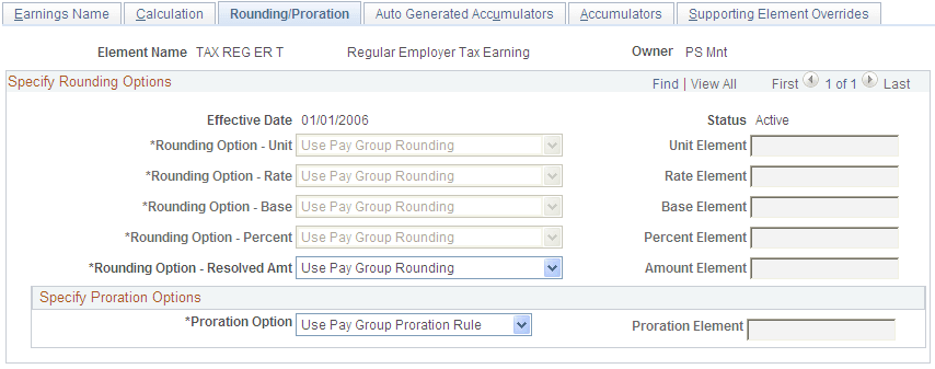 Earnings - Rounding/Proration page