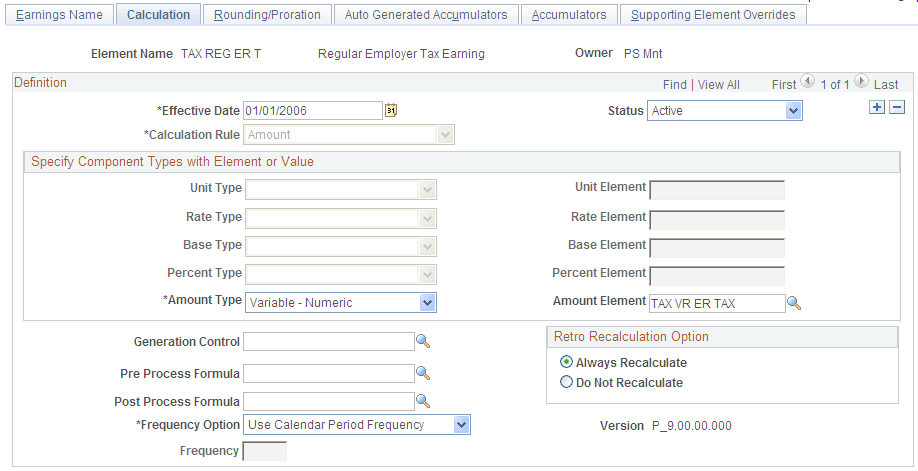 Earnings - Calculation page