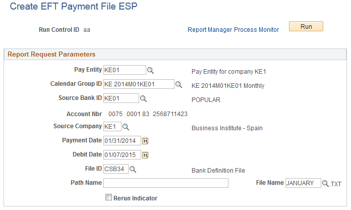 Create EFT Payment File ESP page