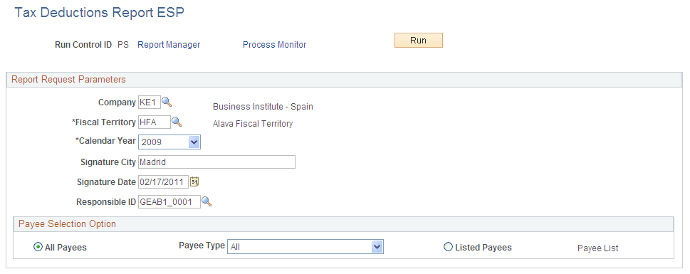 Tax Deductions Report ESP page