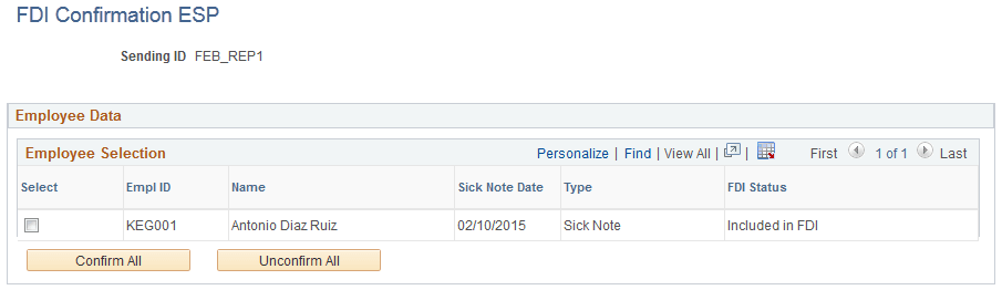 FDI Confirmation ESP page