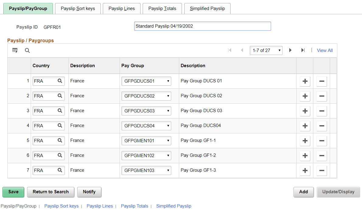 Payslip PayGroup page