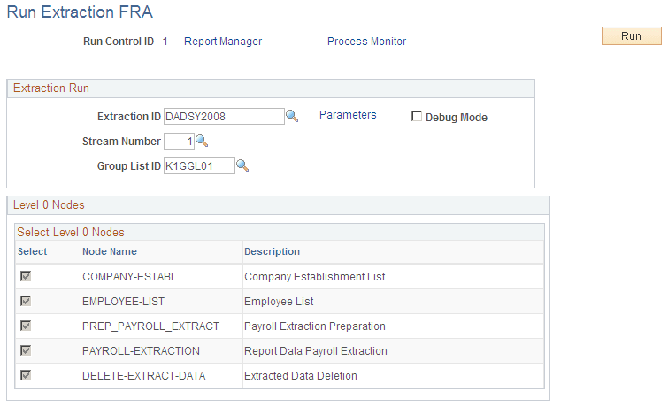 Run Extraction FRA page (1 of 2)