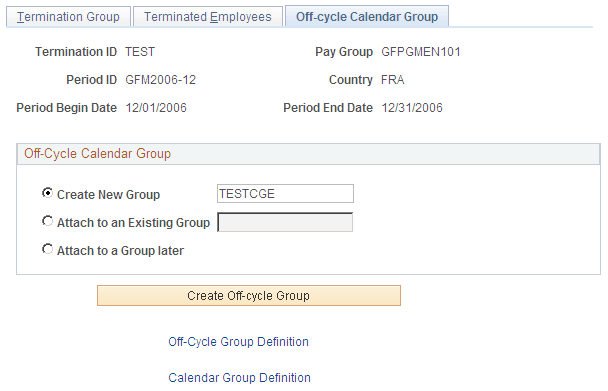 Off-cycle Calendar Group page