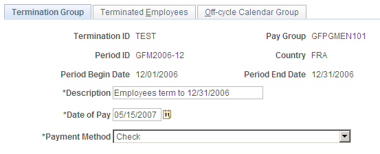 Termination Group page