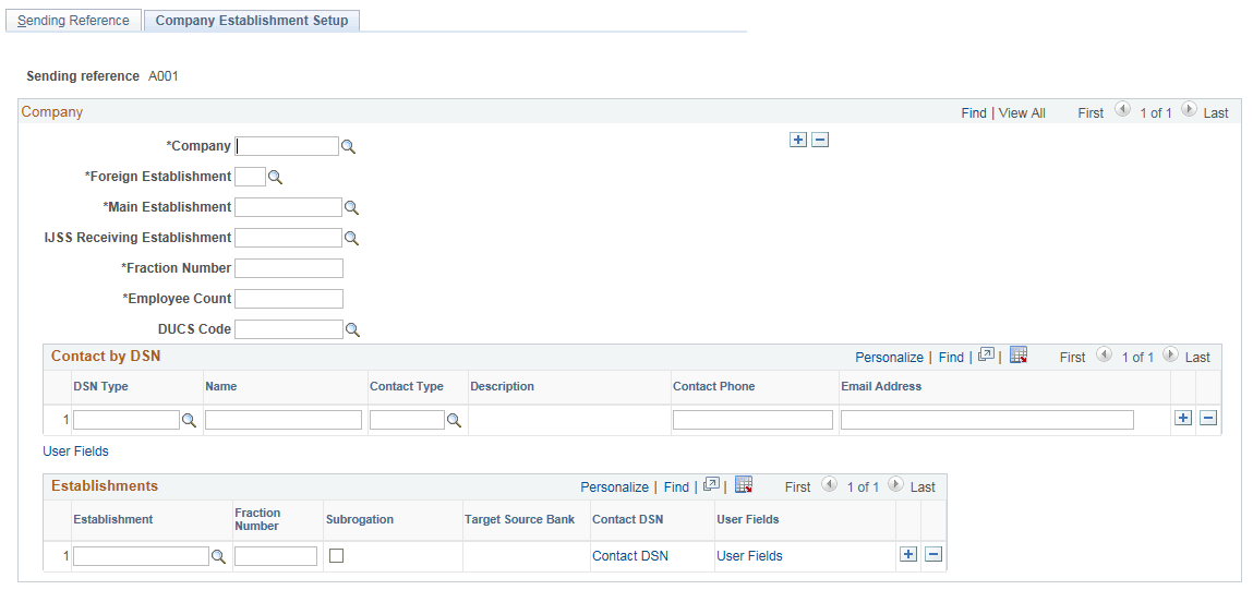 Company Establishment Setup Page