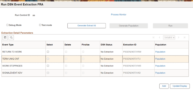 Run DSN Event Extraction page