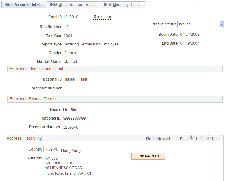 IR56 Personal Details page