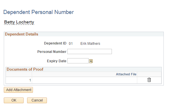 Dependent Personal Number Page