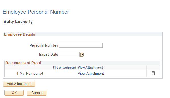 Employee Personal Number Page