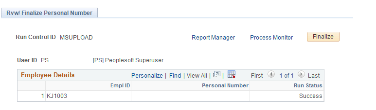 Rvw/ Finalize Personal Number Page