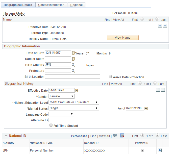 Biographical Details Page