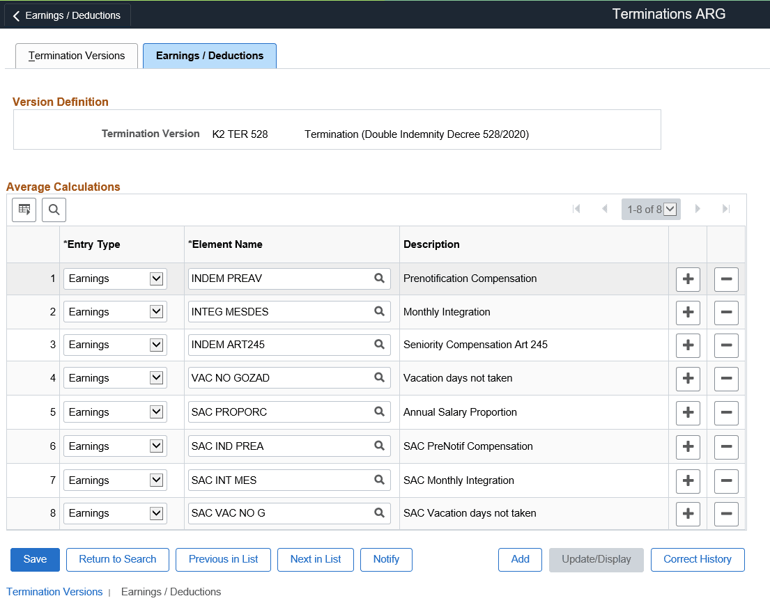 Earnings or Deductions page