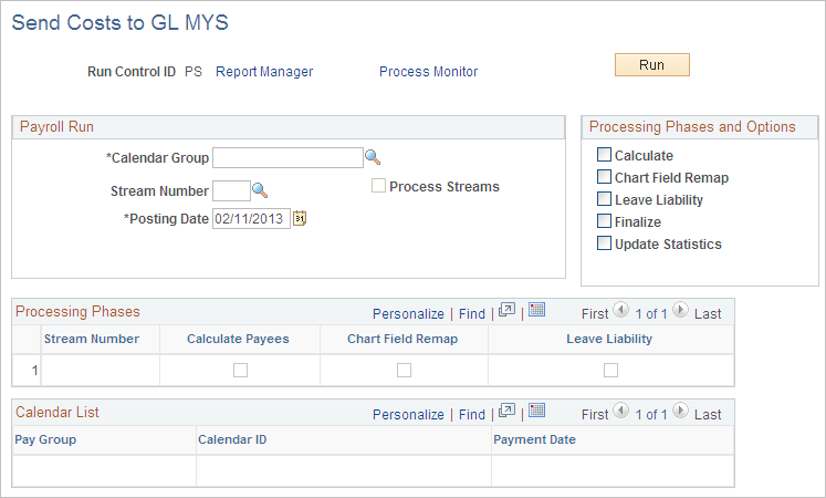 Send Costs to GL MYS page