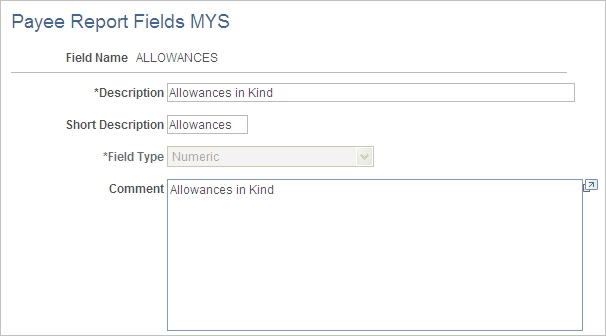 Payee Report Fields MYS page