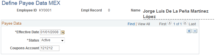Define Payee Data MEX page