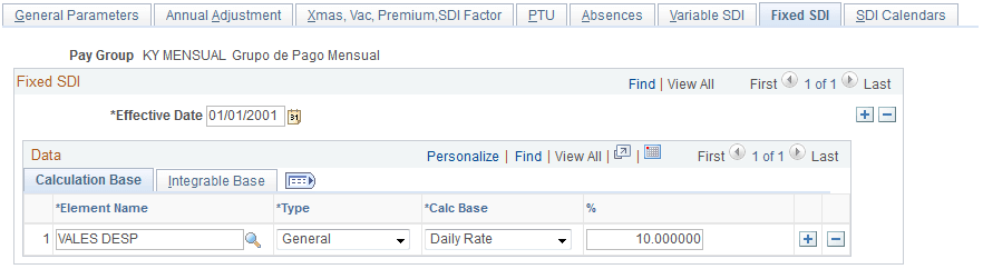 Fixed SDI page: Calculation Base tab