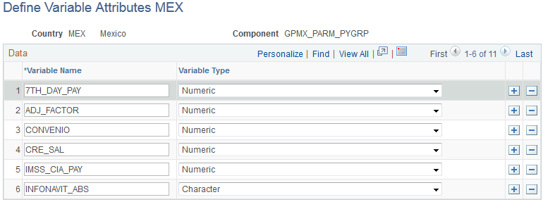 Define Variable Attributes MEX page
