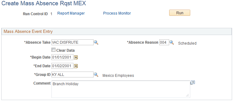 Create Mass Absence Rqst MEX page