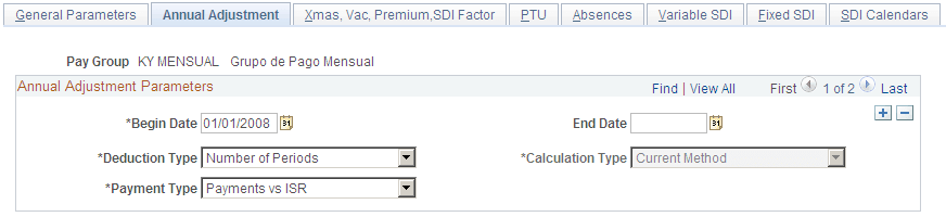 Annual Adjustment page