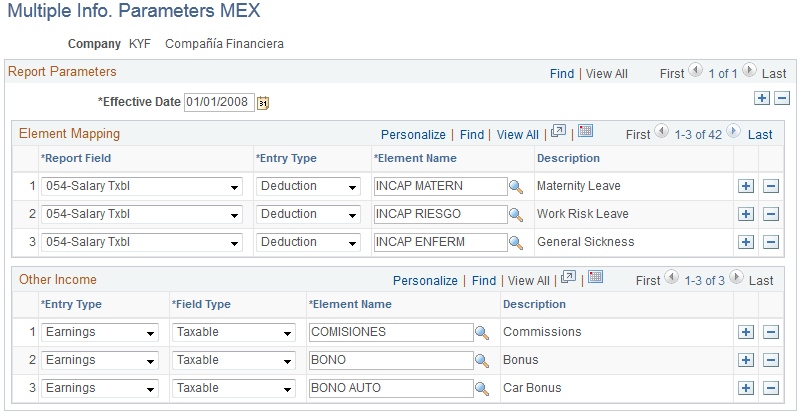 Multiple Info. Parameters MEX page