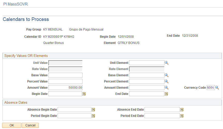 Calendars to Process page