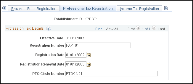 Professional Tax Registration page