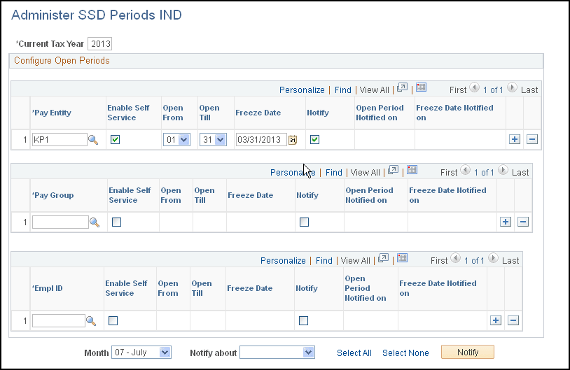 Administer SSD Periods page