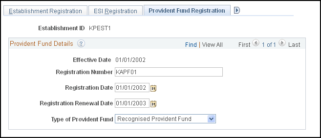 Provident Fund Registration page