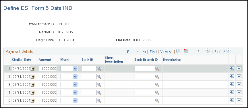 Define ESI Form 5 Data page
