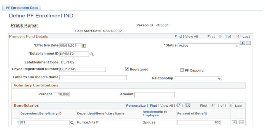 Define ESI Data IND page
