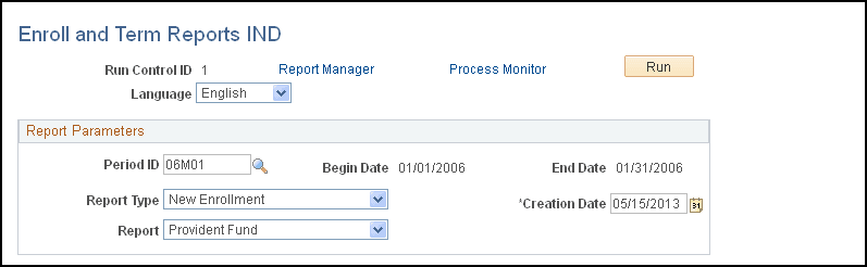 Enroll and Term Reports IND page