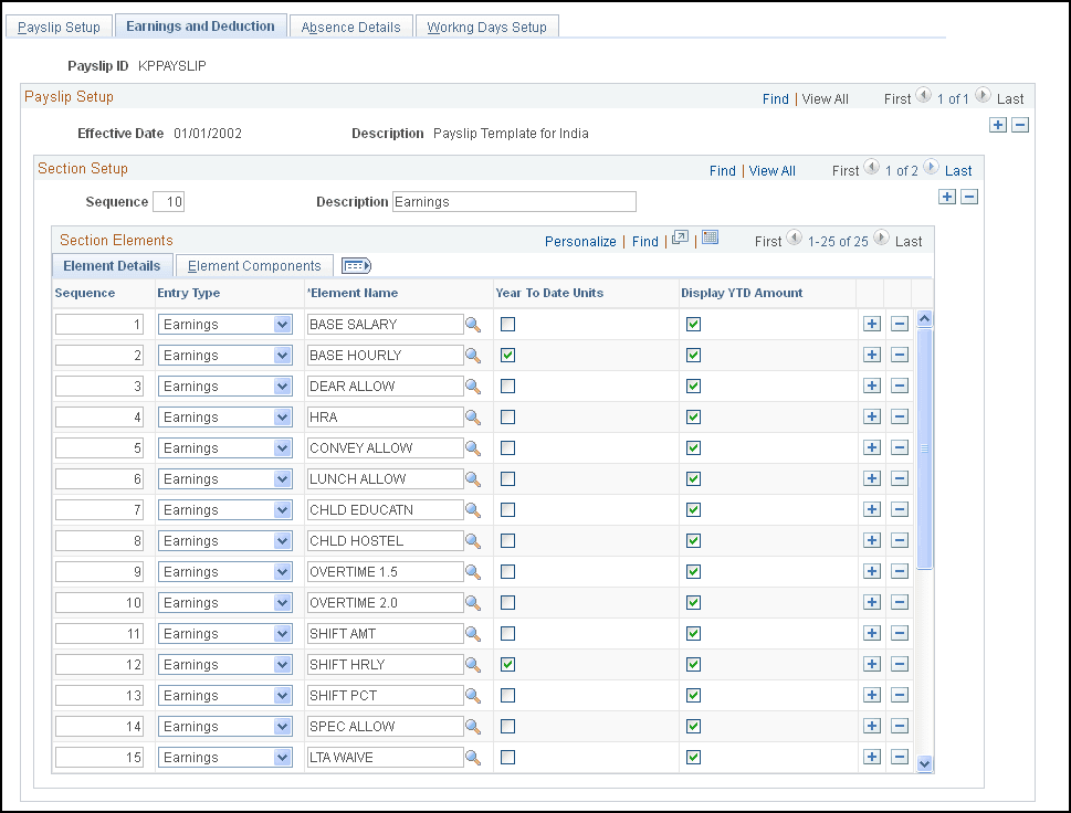 Earnings and Deduction page