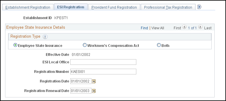 ESI Registration page