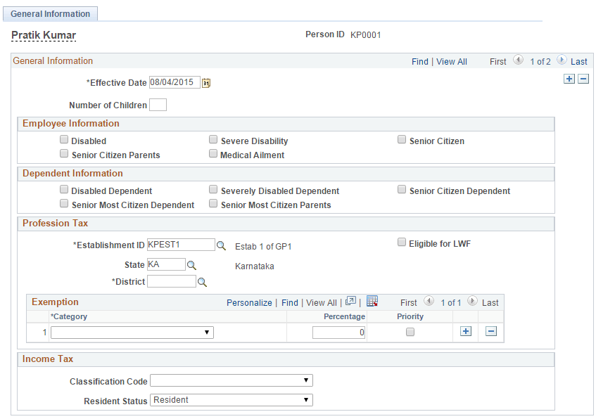 Specify Tax Details IND page