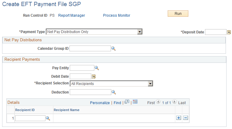Create EFT Payment File SGP page