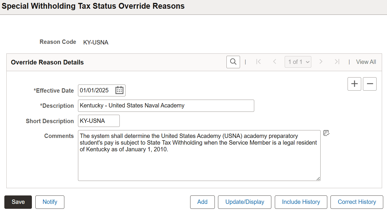 Override Reason page