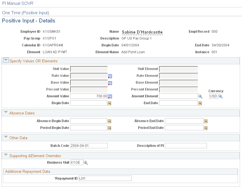 Positive Input - Details page (1 of 2)