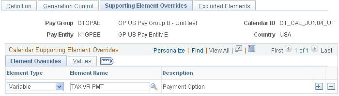 Example of a payment method override on the Supporting Element Overrides page of the Calendars component
