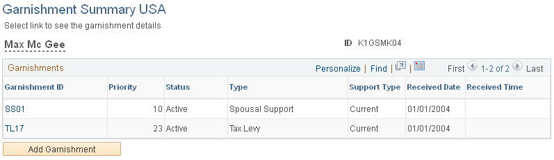 Garnishment Summary USA page