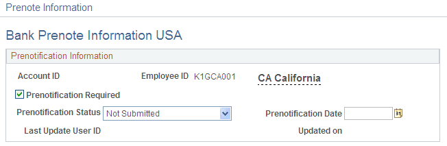 Bank Prenote Information USA page