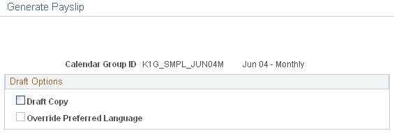 Draft Options - Generate Payslip page