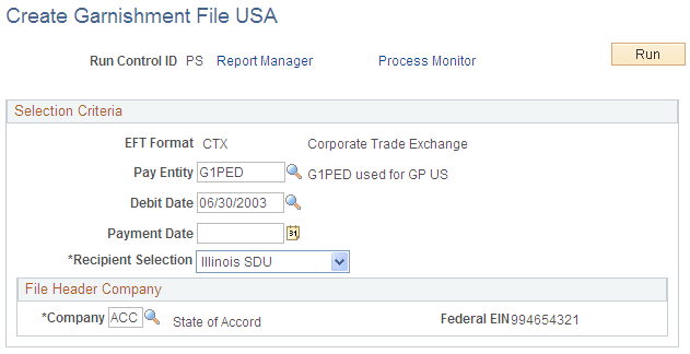 Create Garnishment File USA page