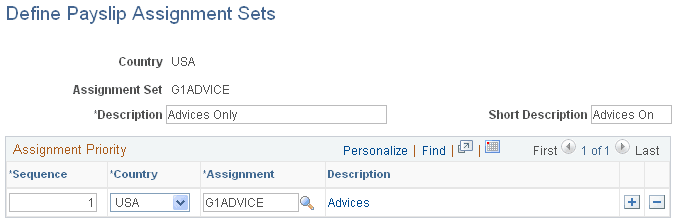 Define Payslip Assignment Sets page