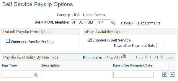 Self Service Payslip Options page