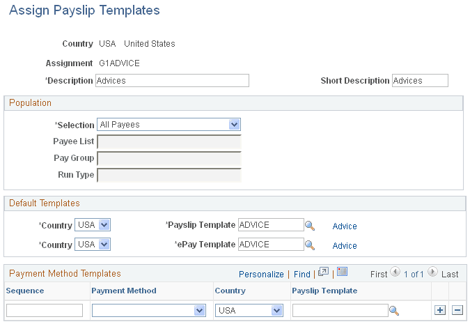 Assign Payslip Templates page